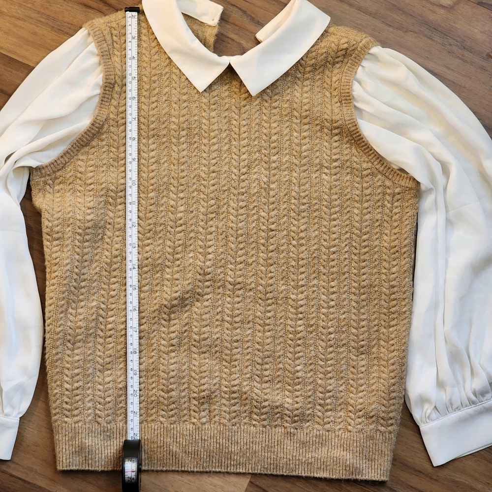 CeCe Soft Tan Knit Vest With Collar And Sleeves - Picture 10 of 13